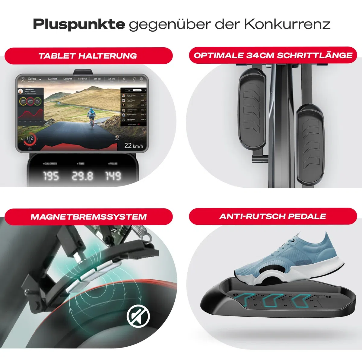 Sportstech CX700 Crosstrainer für Zuhause, Ellipsentrainer für Zuhause, Stepper Alternative mit 24 kg Schwungmasse, 24 Widerstandsstufen, leise, App, Bluetooth, Pulssensor, LCD Display, LED