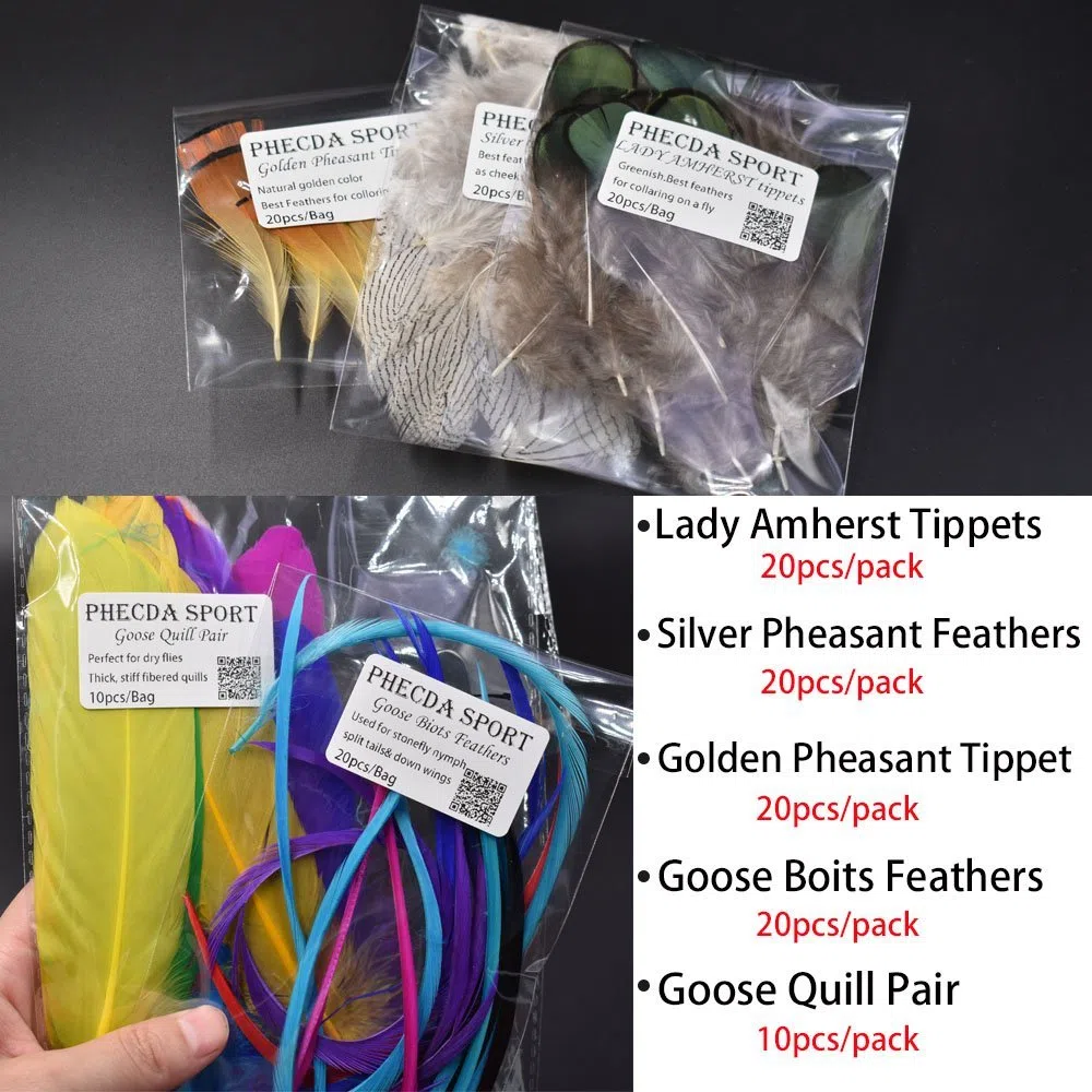 PHECDA PROFLY Federn Pelz Faden Kristall Flash Line Haken Fliegenbinden Materialien Fly Tying Starter Kits