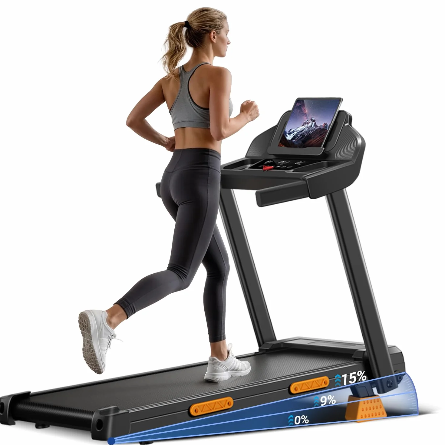 LONTEK Laufband für Zuhause Klappbar mit Steigung 15%, Laufbänder 12KM/H, Treadmill for Home mit 3,0-PS-Motor und LED-Anzeige, 136KG