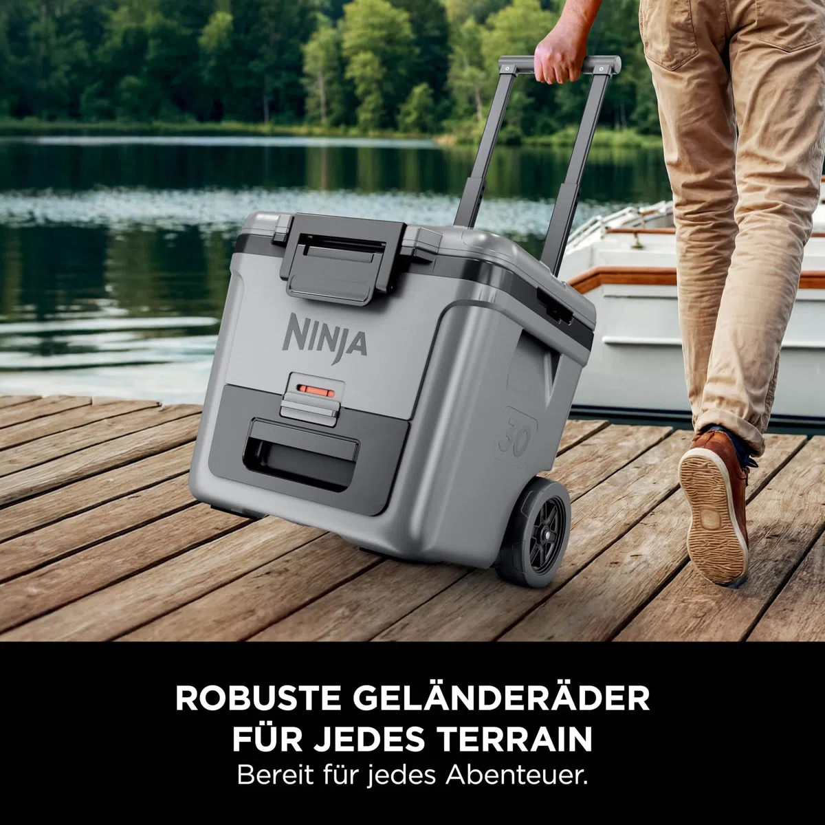Ninja FrostVault Kühlbox mit Rollen und Isolierung, integrierter Dry Zone Schublade mit Kühlschranktemperatur, hält Eis tagelang, bietet Platz für bis zu 48 Dosen, Schiefergrau, FB230EUGY