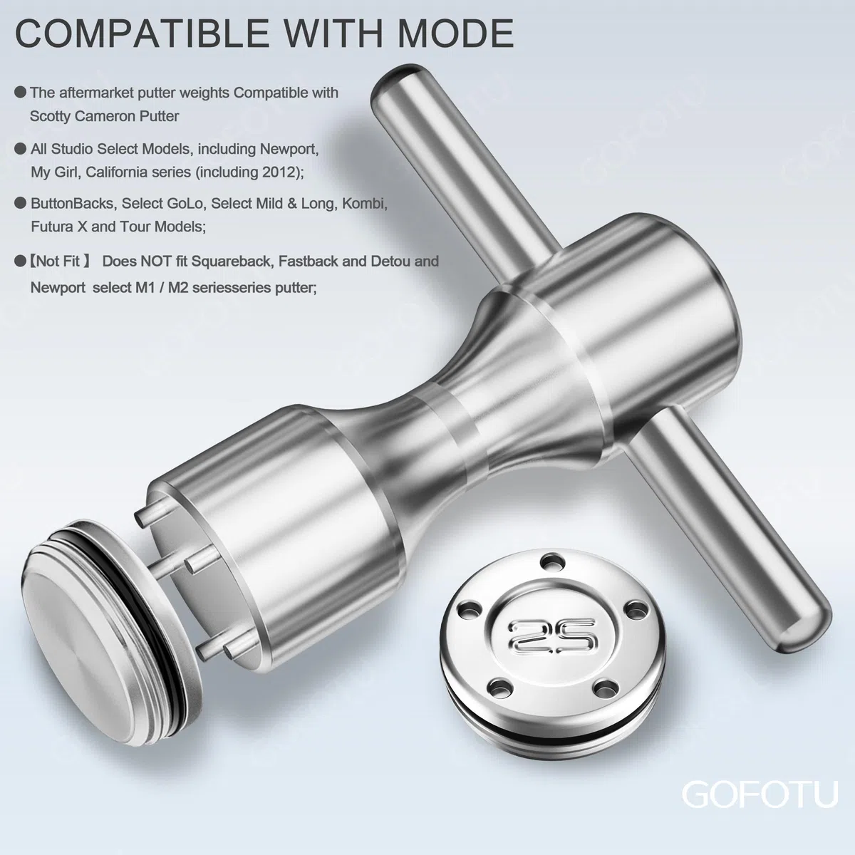Golf Gewichte 2 Stück 5 g - 40 g Golfgewichte Schraubenschlüssel Kit passend für Titleist Scotty Cameron Putter Newport (2 Stück 25 g + Schraubenschlüssel)
