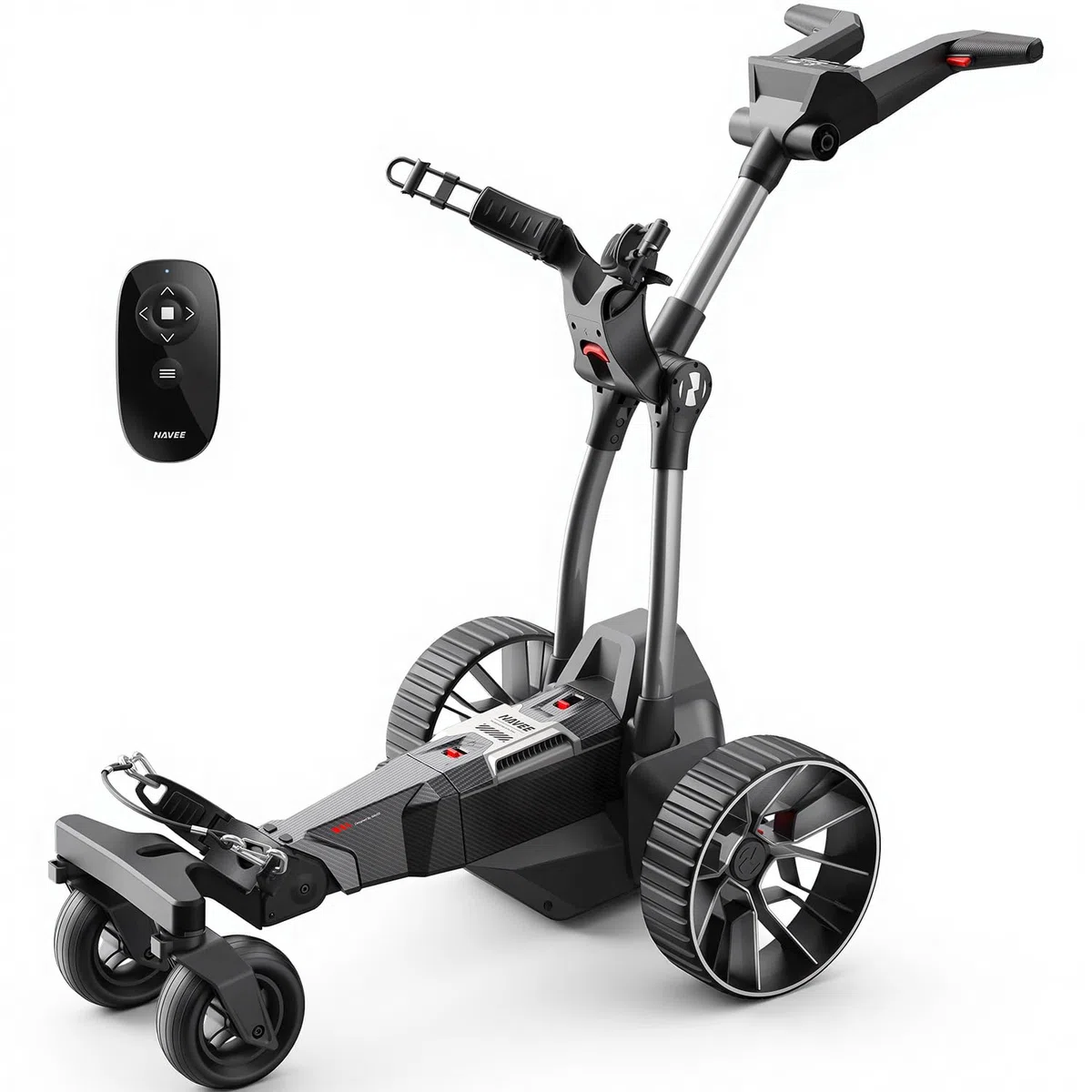 NAVEE Golf Trolley Elektrisch, Electro Golf Trolley Klappbar, Birdie 3X, Follow Me, Lithiumakku für 36 Loch, Dynamische Power-Hilfe mit KI-Steuerung, Dual Motor Bergabfahrbremse, IPX5 viel Zubehör