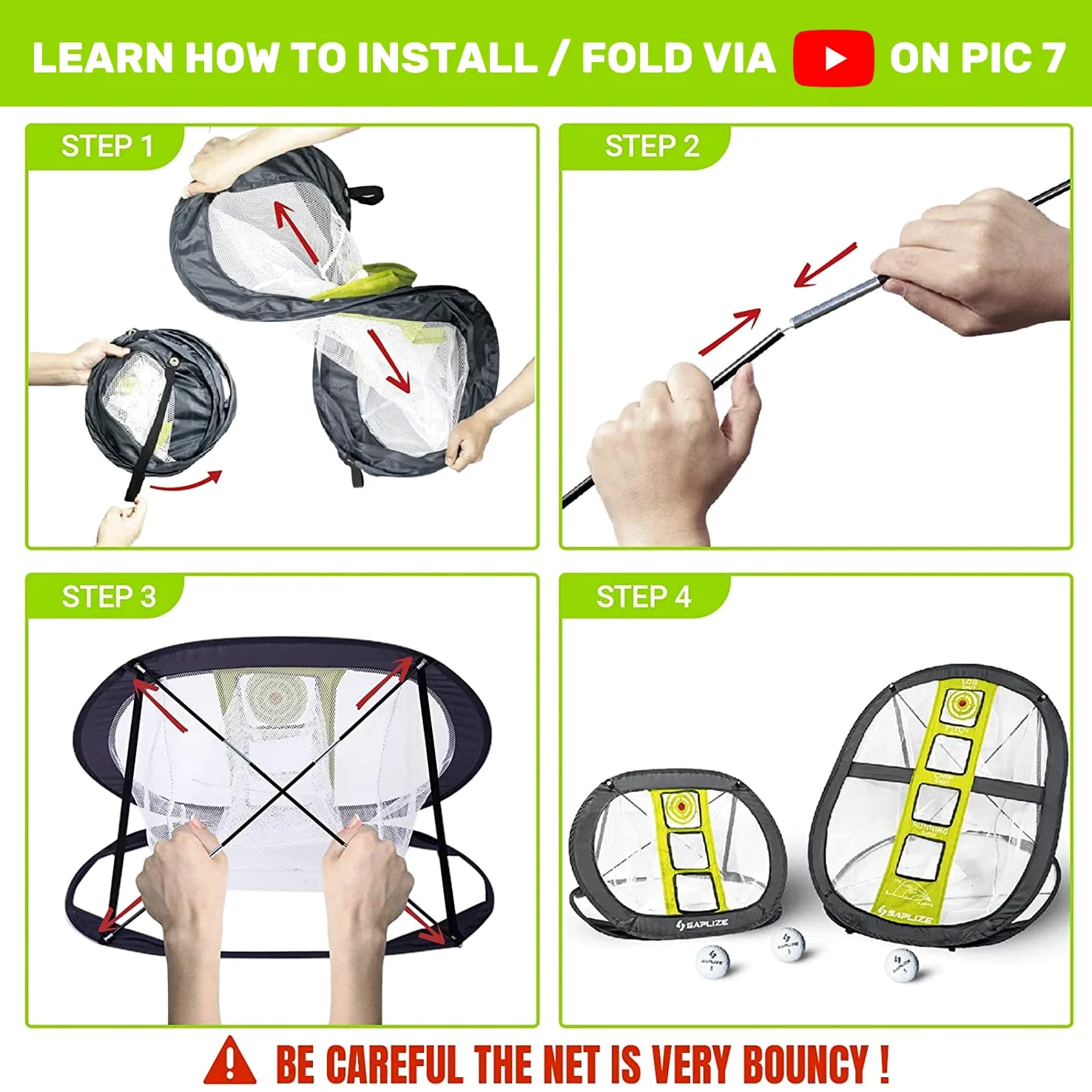 SAPLIZE Golf Chipping Netz, Stark stabiles Pop-Up-Golf-Zielnetz für Indoor/Outdoor/Backyard Genauigkeit und Swing Practice, tragbares Golf-Trainingsnetz