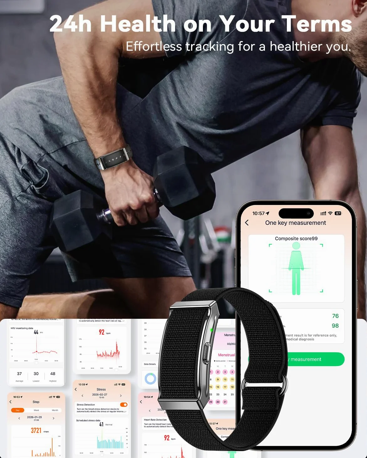 Fitness Tracker ohne Display Smart Band, 24/7 Aktivitäts Schlaftracker mit Herzfrequenz Menstruationszyklus SpO2, Schrittzähler mit 35 Tage Akku, 120+ Sportmodi, KI-Analyse, IP68 Wasserdicht, Kein ABO