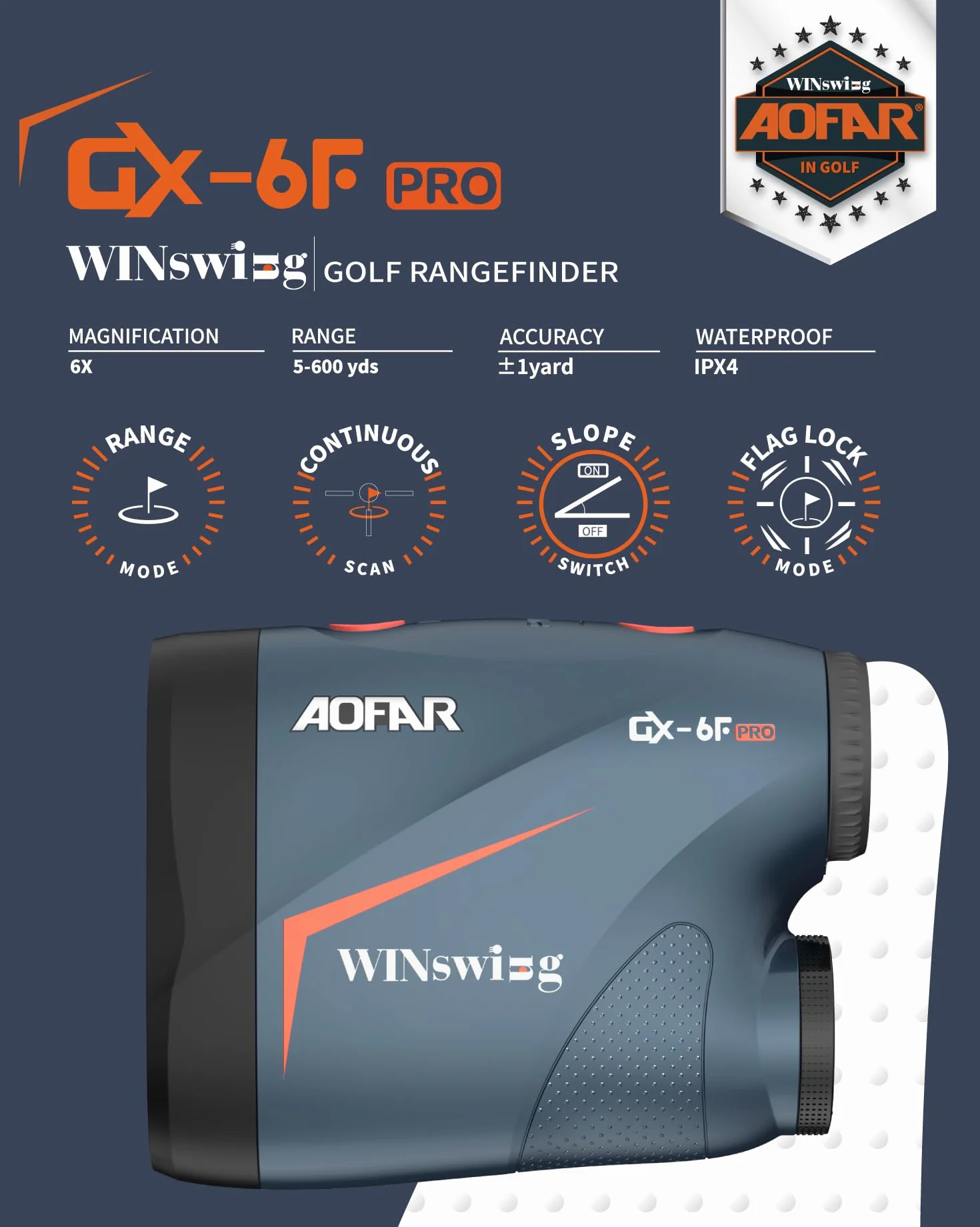 AOFAR GX-6F PRO Golf Laser Entfernungsmesser mit Neigung Geräten, 600Y, Kontinuierlichem Scan, Flaggensperre mit Pulsvibration, Zugelassen für den Wettbewerb, 0,2-Sekunden-Auslesung, Upgrade-Version