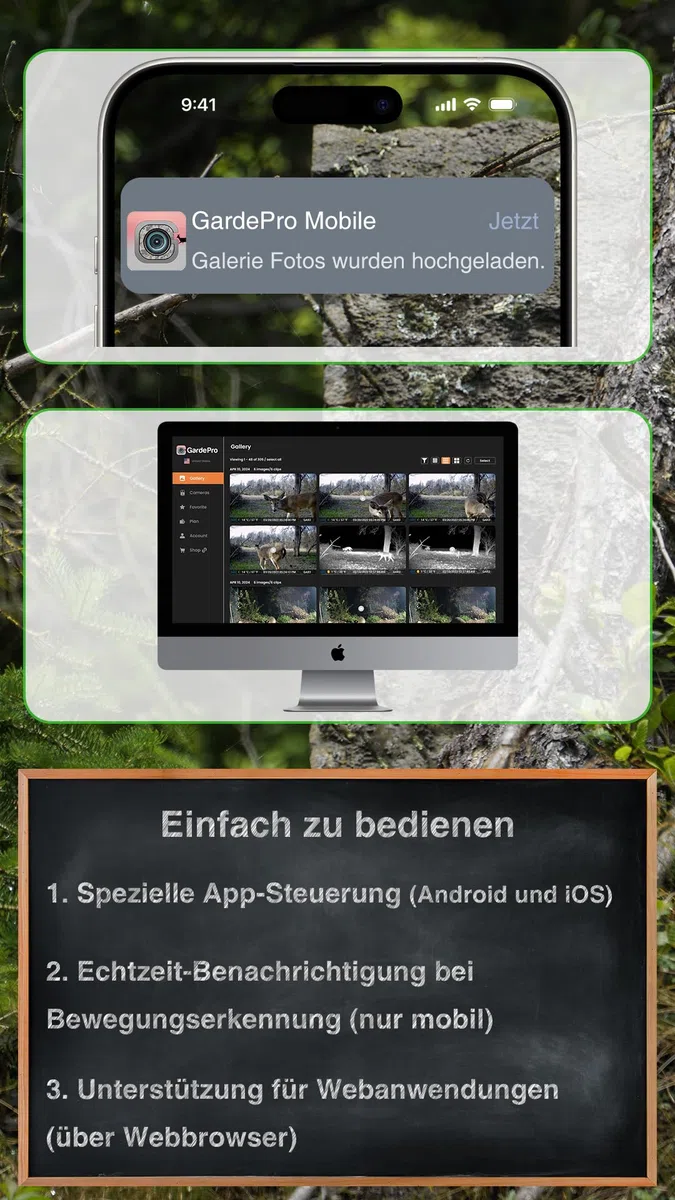 GardePro X50 Pro Max 4G LTE Wildkamera mit Live-Streaming, Wiederaufladbare 8000mAh Akku, integrierte SD Karte, 48MP 1296P, X50PLMB Wildtierkamera mit bewegungsmelder nachtsicht, Handyübertragung
