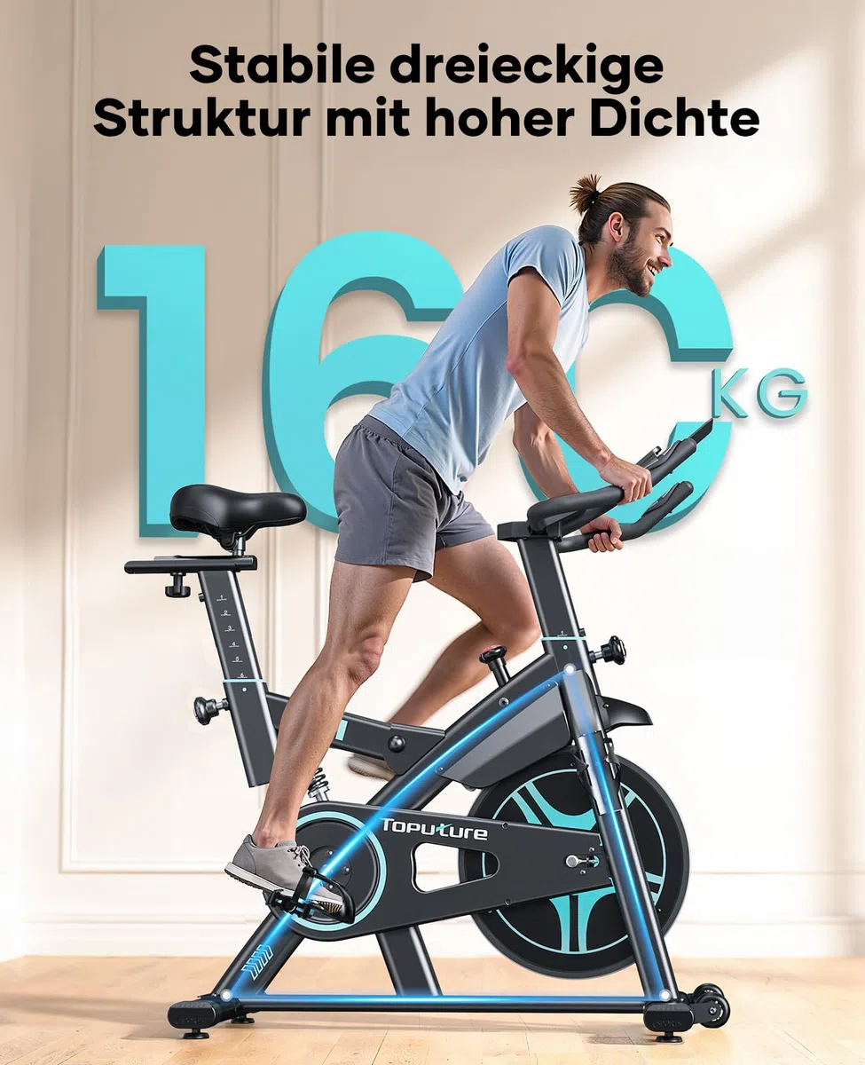 [2026 Aktualisierte] Heimtrainer Fahrrad mit APP und Herzfrequenz, Ergometer Mit Stoßdämpfungssystem, Ultraleise<20db, Einstellbarer Magnetwiderstand, 15KG Schwungrad, Hometrainer Bis 160KG