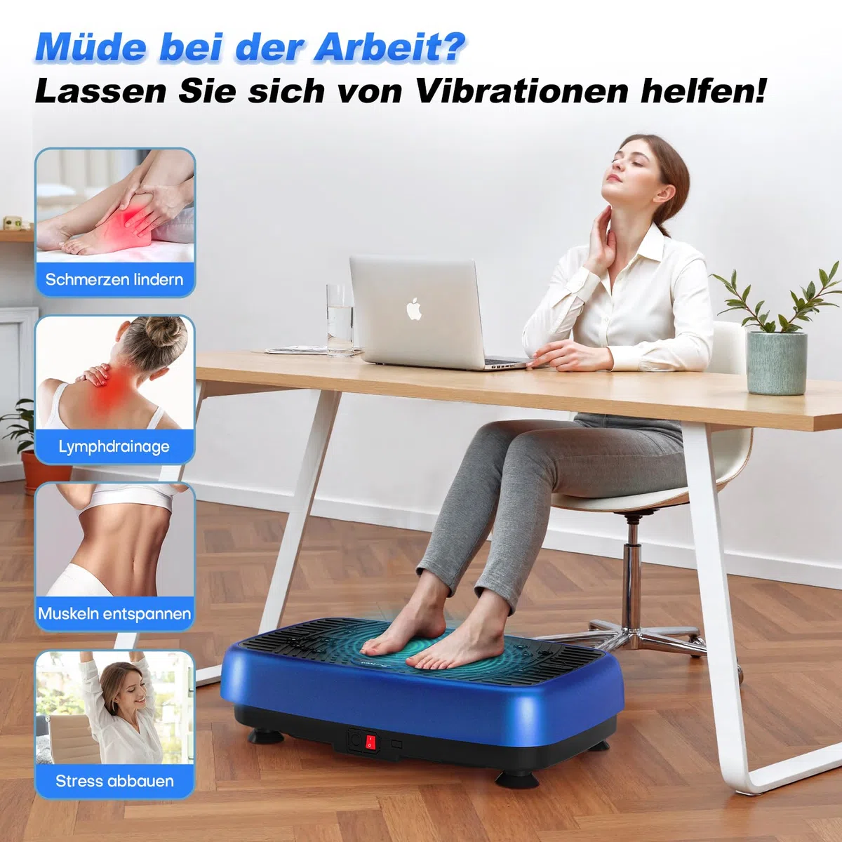 Vibrationsplatte, EvoSpark Vibrationsplatte Testsieger 2025 Verbesserte mit Doppelmotoren für Abnehmen, Ganzkörpertraining - Massagegerät, 450 LBS Power Plate Vibrationsboard für Home Workout