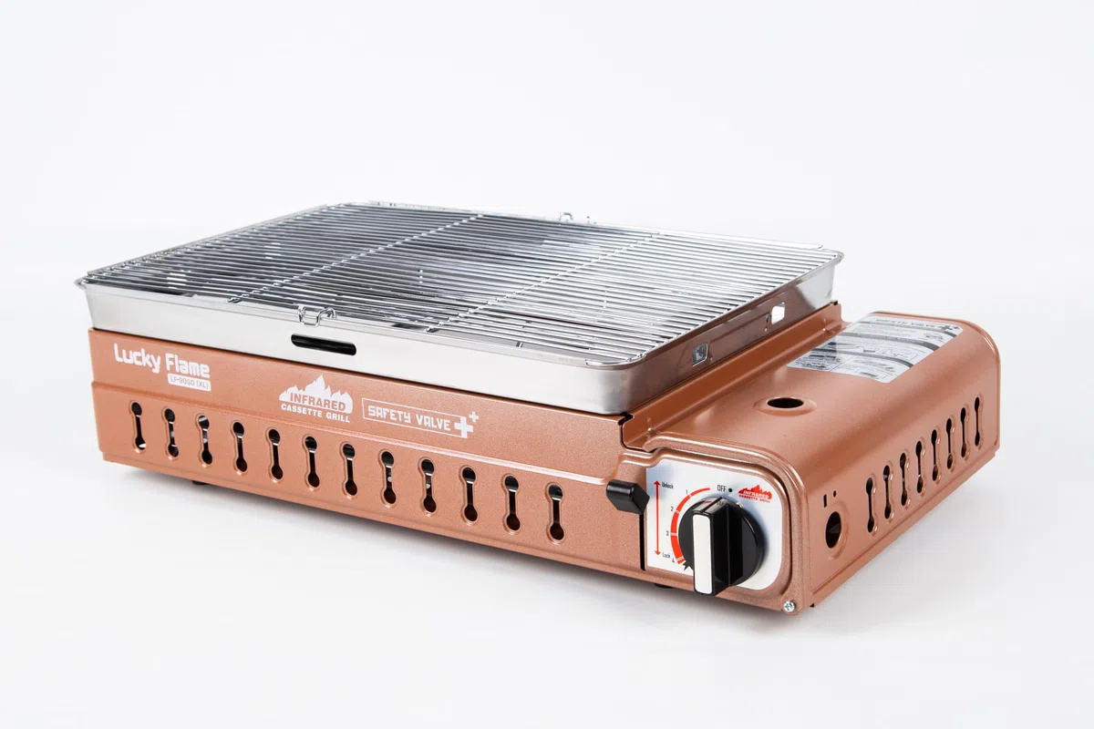 Lucky Flame LF-90GD(XL) Gasgrill/Campinggrill für MSF-1A 227g Kartuschen, Piezo-Zündung und Automatischer Gasabschaltung