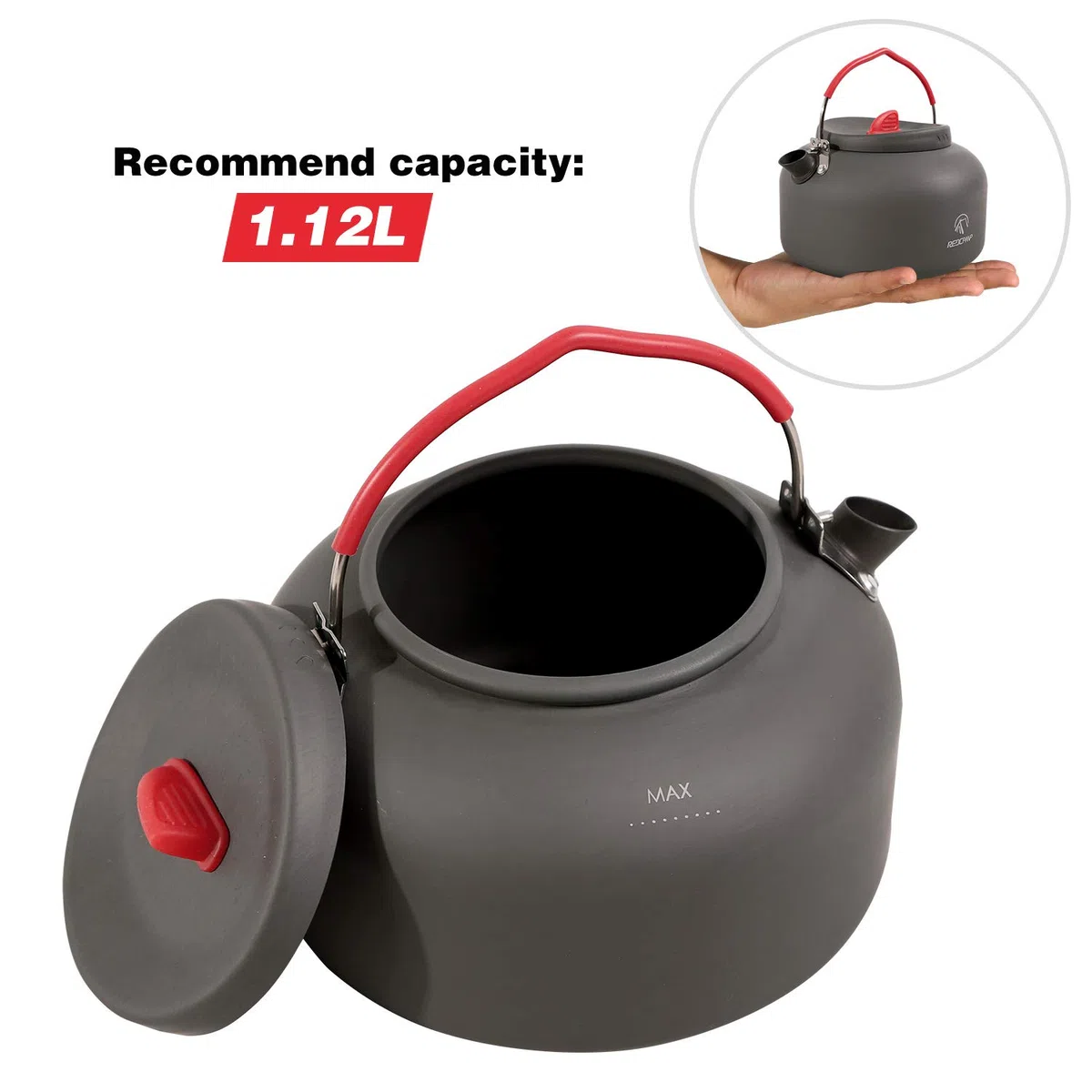 REDCAMP 1.4L Small Camping Kettle, Folding Water Pot with Carrying Bag, Compact Lightweight Tea Kettle for Outdoor Cooking Backpacking Picnic Fishing Boiling