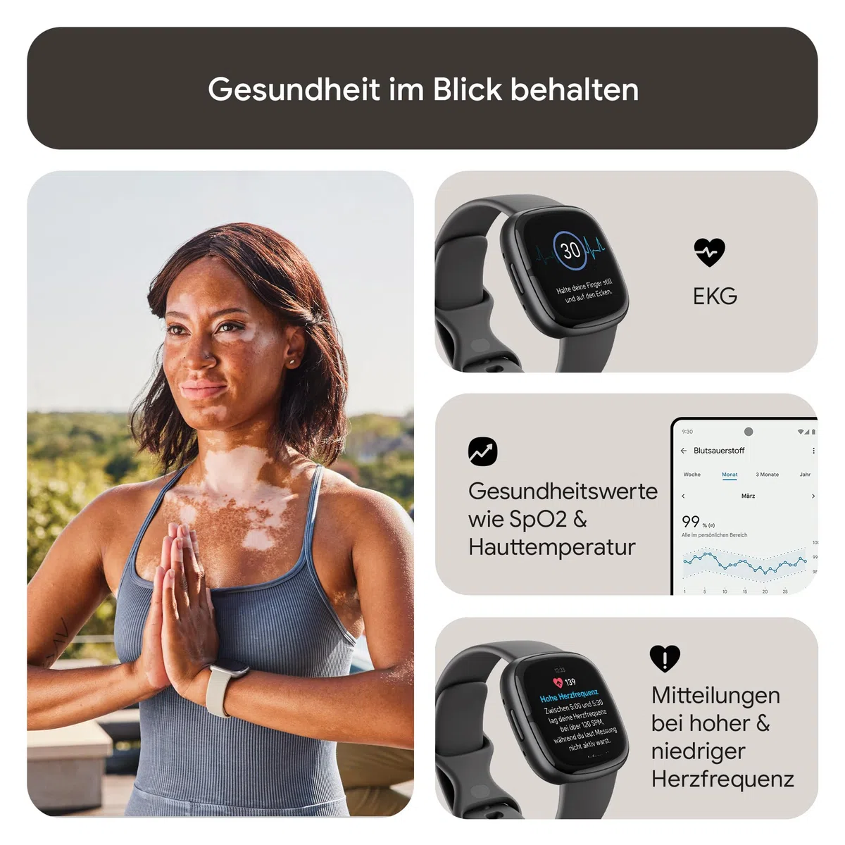 Google Fitbit Sense 2 – Smartwatch Damen / Herren – Fitnessuhr mit integriertem GPS und Telefonfunktion – Fitness-Tracking mit Stressmanagement, EKG und Schlafanalyse – kompatibel mit Android/iOS