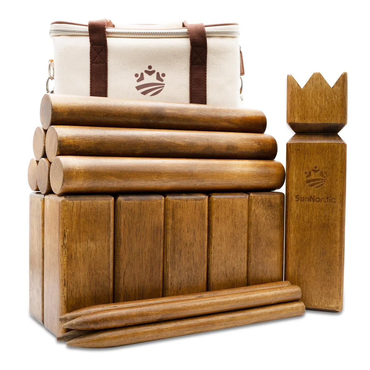SunNordic Kubb Wikinger Wurfspiel, Schwedisches Schachspiel Aus Hochwertigem Gummibaumholz, Inklusive Tragetasche Aus Segeltuch Und Spielanleitung – Robustes Kubb Yard-Spiel FüR Kinder Und Erwachsene