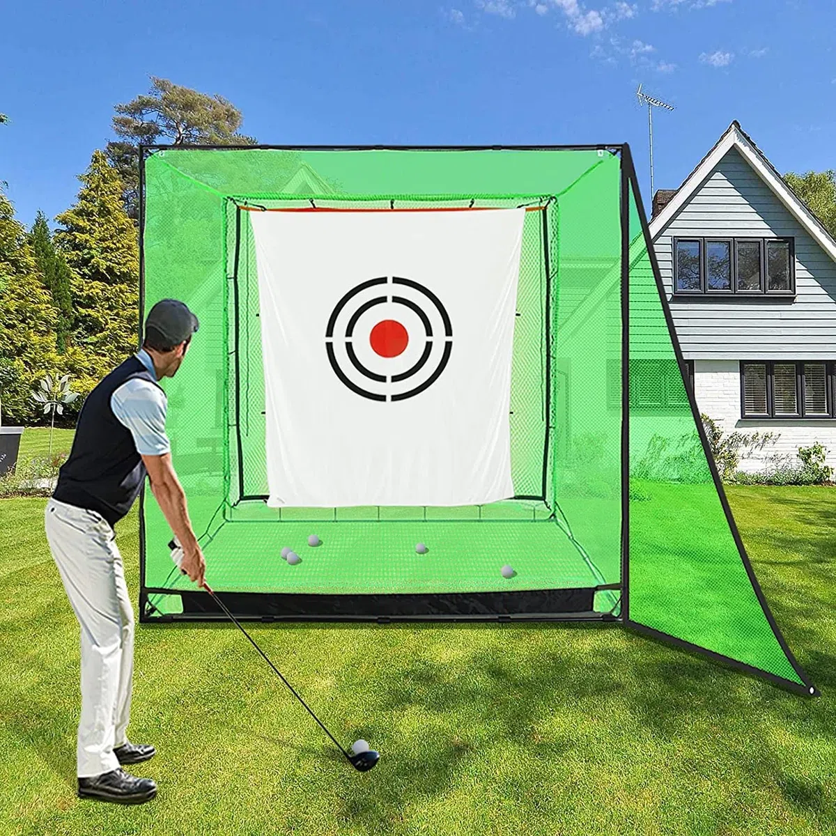 Kapler Golf Übungsnetz 2,1 x 2,1 m: Stabiles Golfnetz mit Stahlrahmen für Garten & Indoor, Schlagnetz für Driving & Chipping Training