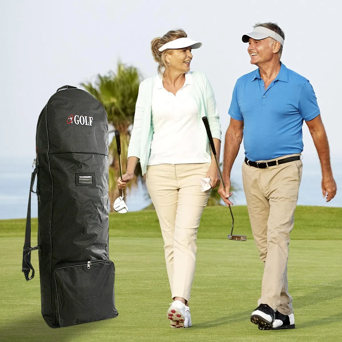 Golf-Tragetasche für Flugzeug – Reiseabdeckung für Golfschläger mit Schultern und Rädern | Gepolsterter Schutz, wasserdichte und langlebige Tasche für Lufttransport, Auto, Zug