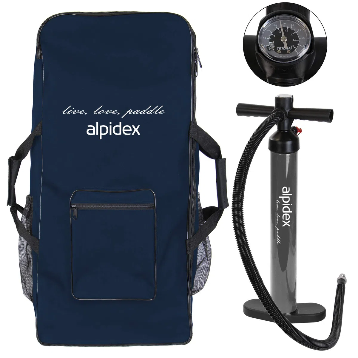 ALPIDEX Stand Up Paddle Set SUP 305 x 76 x 15 cm Belastbar bis 150 kg Aufblasbar Stabil Leicht Komplett Set Tragetasche Paddel Finnen Luftpumpe Leash Repair Kit
