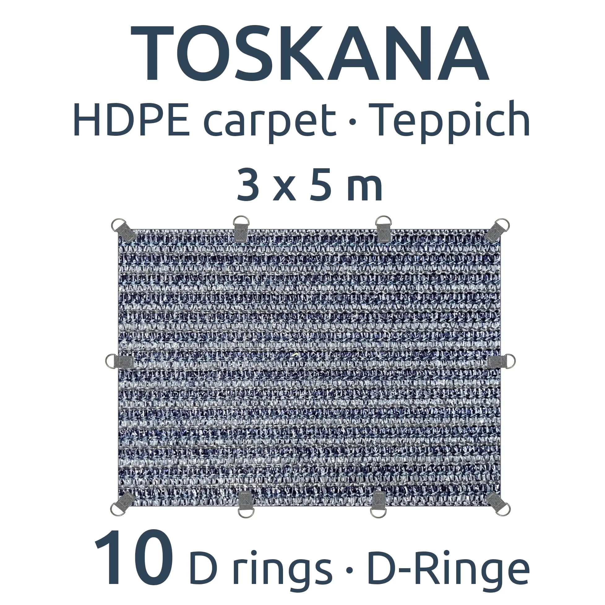 your GEAR Toskana HDPE Vorzeltteppich 300x500cm – Outdoor Teppich wetterfest & atmungsaktiv, ideal als Camping Teppich, Picknickdecke, Balkon Teppich, stabile D-Ringe, Tasche inklusiv, Camping Zubehör