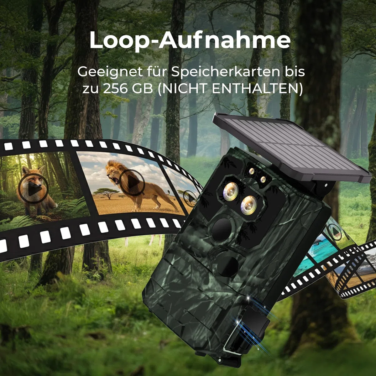 VOOPEAK Duales Objektiv Solar Wildkamera WLAN 4K 60MP, Sternenlicht Nachtsicht Wildkamera mit Handyübertragung APP, Wildtierkamera mit Nachtsicht Bewegungsmelder 0,1S Auslösezeit IP66 Wasserdicht