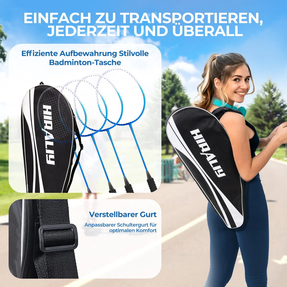 HIRALIY Badminton Schläger für Spiele im Freien, leichtes Federball 4er-Set für Kinder & Erwachsene & Anfänger, inklusive 4 Schläger, 12 Nylon-Federbälle, 4 Ersatz-Griffbänder, 1 Tragetasche