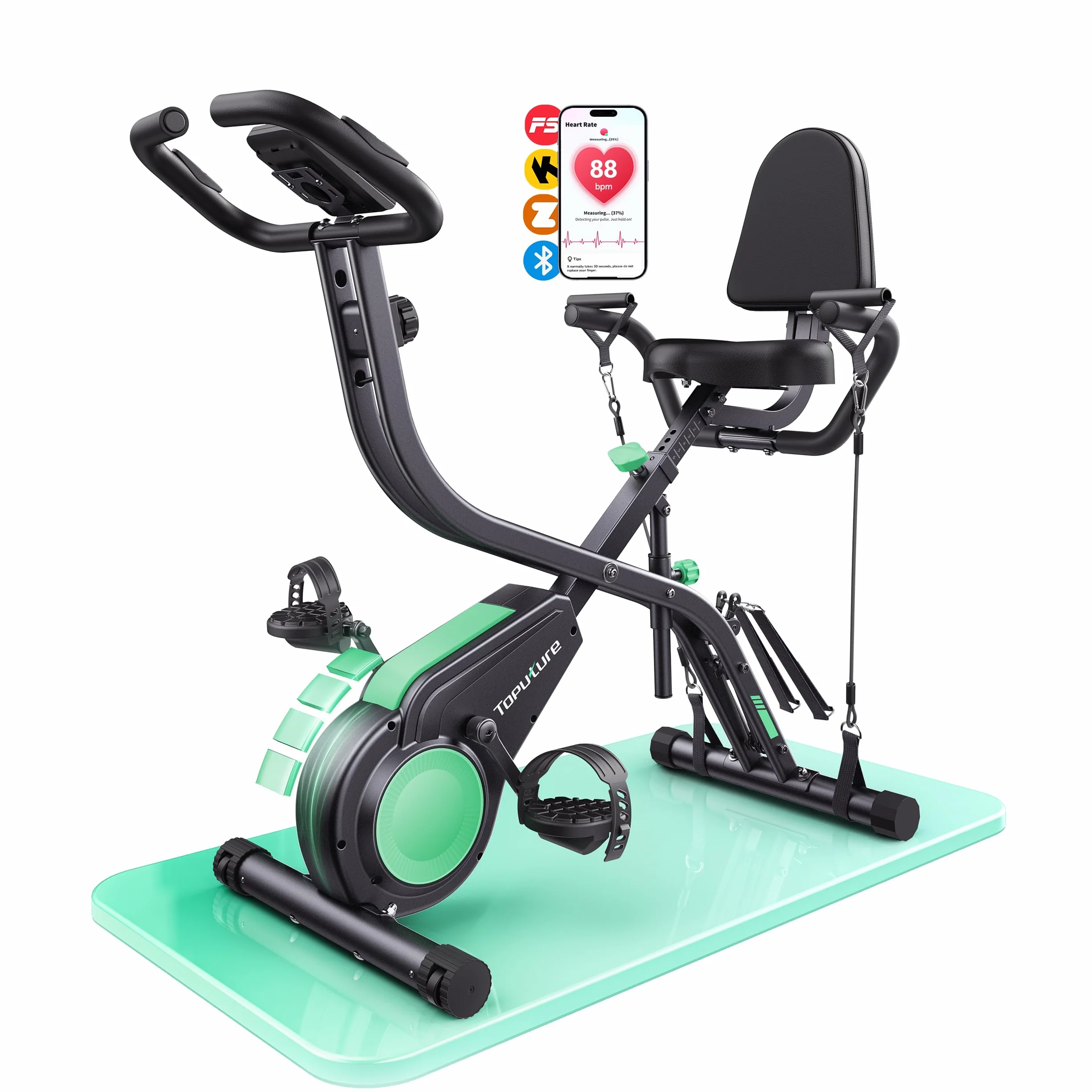Toputure NEU 5-in-1 Heimtrainer Fahrrad Klappbar mit App, Hand-Bein-Zugseilen, Ergometer Hometrainer mit Ergonomischem Sitz, Handpulsmessung, 16 Magnetwiderstand, bis 140 KG, Ultraleise