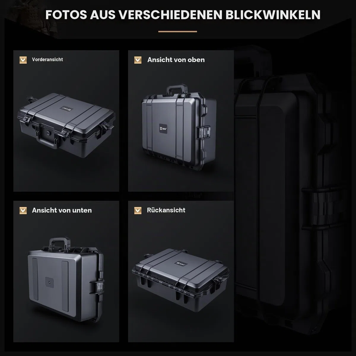 Lykus HC-5210 Großer Wasserdicht Koffer mit Schaumstoff, Innengröße 52x36x18,5 cm, geeignet für elektronische Ausrüstung und mehr