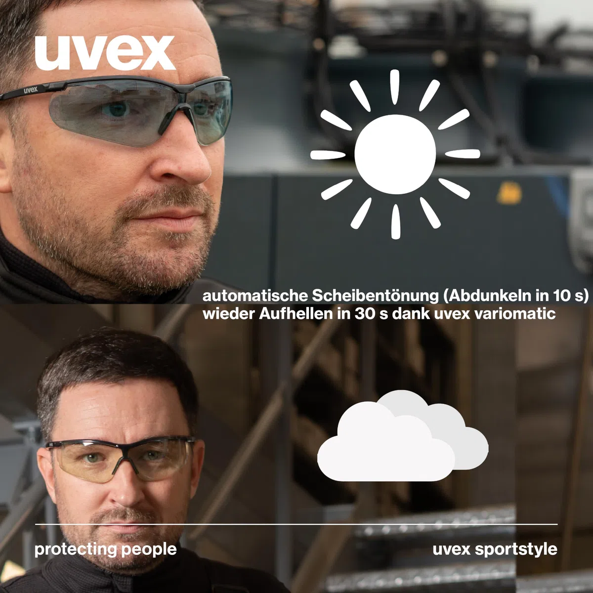 Uvex sportstyle variomatic Bügelbrille - selbsttönende Scheibe - UV400 - Schwarz/Anthrazit