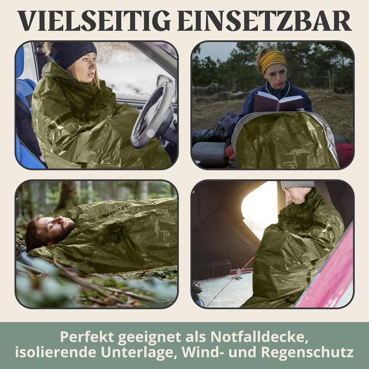 Notfall Biwaksack 2er-Set grün/orange (213 × 91 cm) - Notbiwak ist Ultraleicht, wasserdicht sowie Wind-, hitze- und kälteabweisend - Notfallschlafsack ideal für Outdoor, Survival, Camping