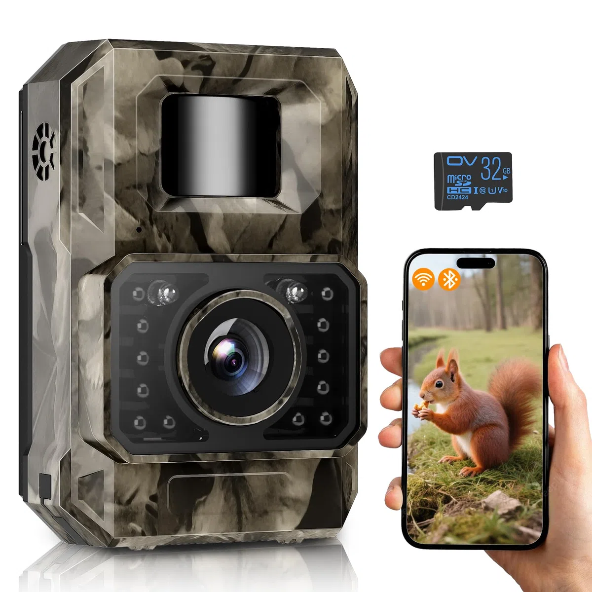 MAXDONE Wildkamera 4K 64MP WLAN Bluetooth Nachtsicht 2000mAh Akku IP66 Wasserdicht