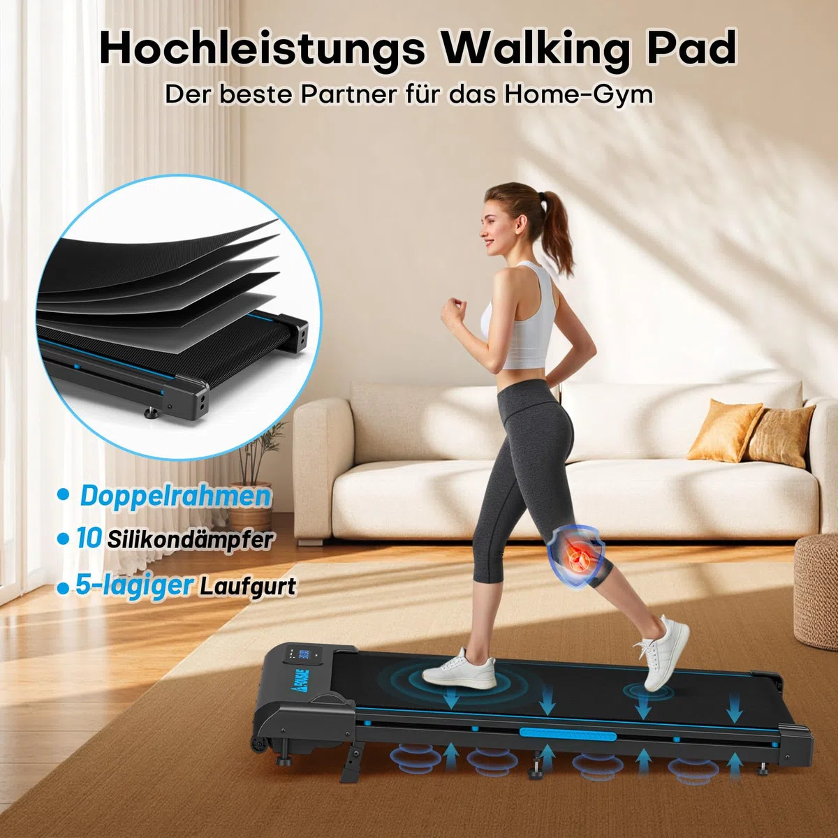 Walking Pad, 1-10 km/h Laufband für Zuhause mit 9% Steigung, 2.5HP Walking Machine mit LED-Anzeige, Fernbedienung, 12 Programes, Doppelter Stoßdämpfung Bis 150kg Belastbar