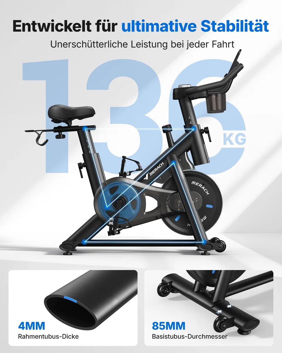 MERACH Heimtrainer Fahrrad mit Verstellbarem Widerstand, Leises Hometrainer Fahrrad mit Verbessertem LED-Monitor, Tablet-Halter, Indoor Cycling Bike für Kardiotraining zu Hause, Eigener App, Bis 136KG