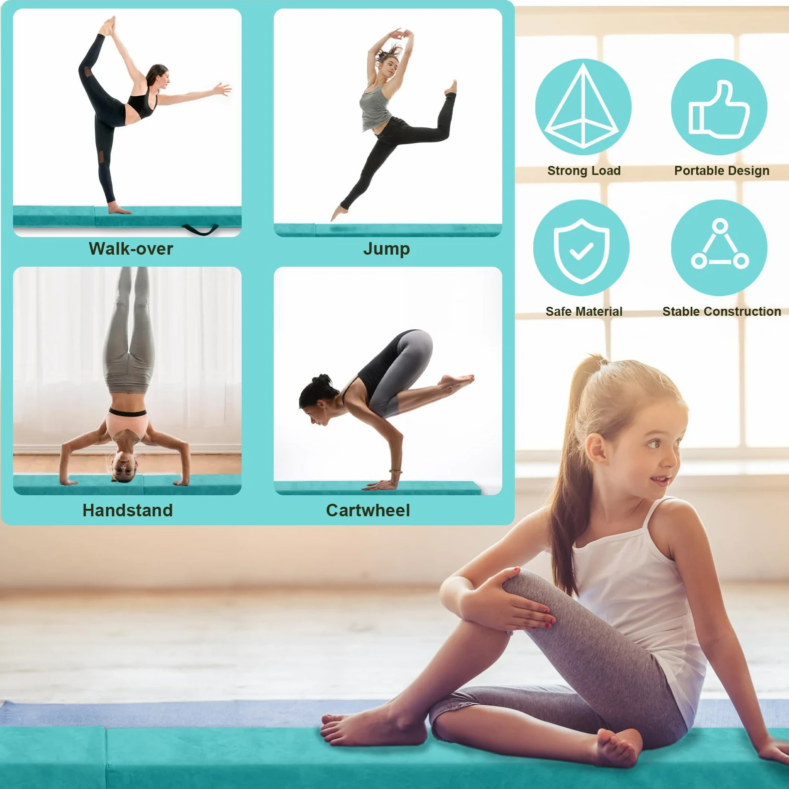 FBSPORT 240CM Faltender Schwebebalken, Gymnastik Balance Balken, Gymnastikboden Balken, Beflockungsschicht Balancierbalken, Balance Fitness Ausrüstung für Kinder