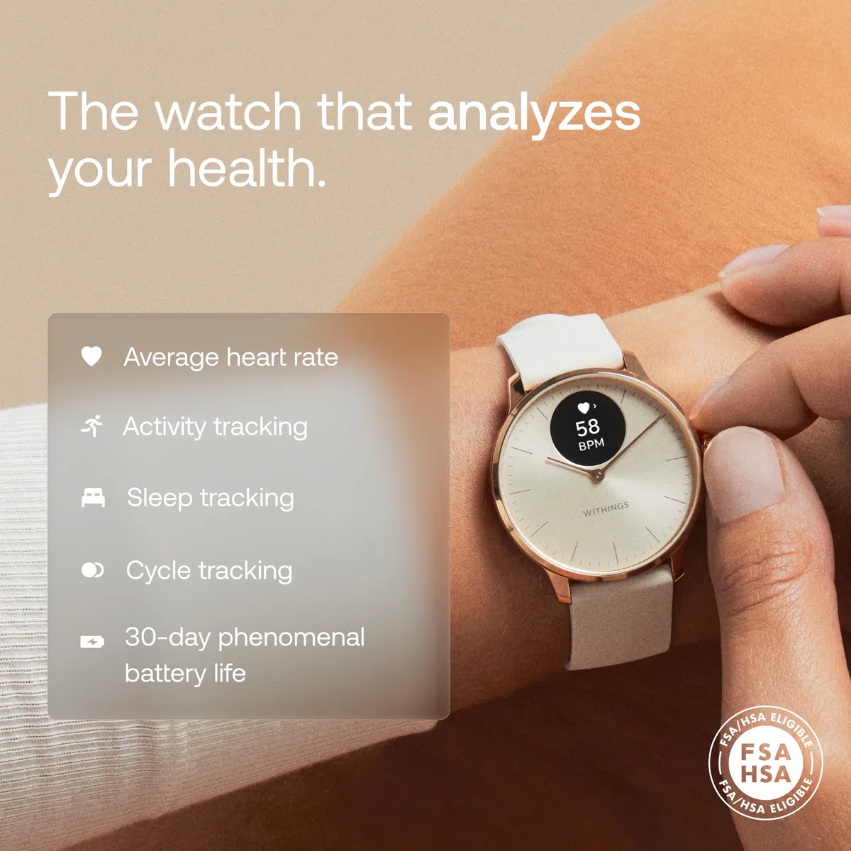 Withings ScanWatch Light – Hybrid Smartwatch, 24/7 Herzüberwachung, Aktivitätstracking, Zyklusverfolgung, Schlafüberwachung, Connected GPS, 30 Tage Akkulaufzeit, Android & Apple kompatibel