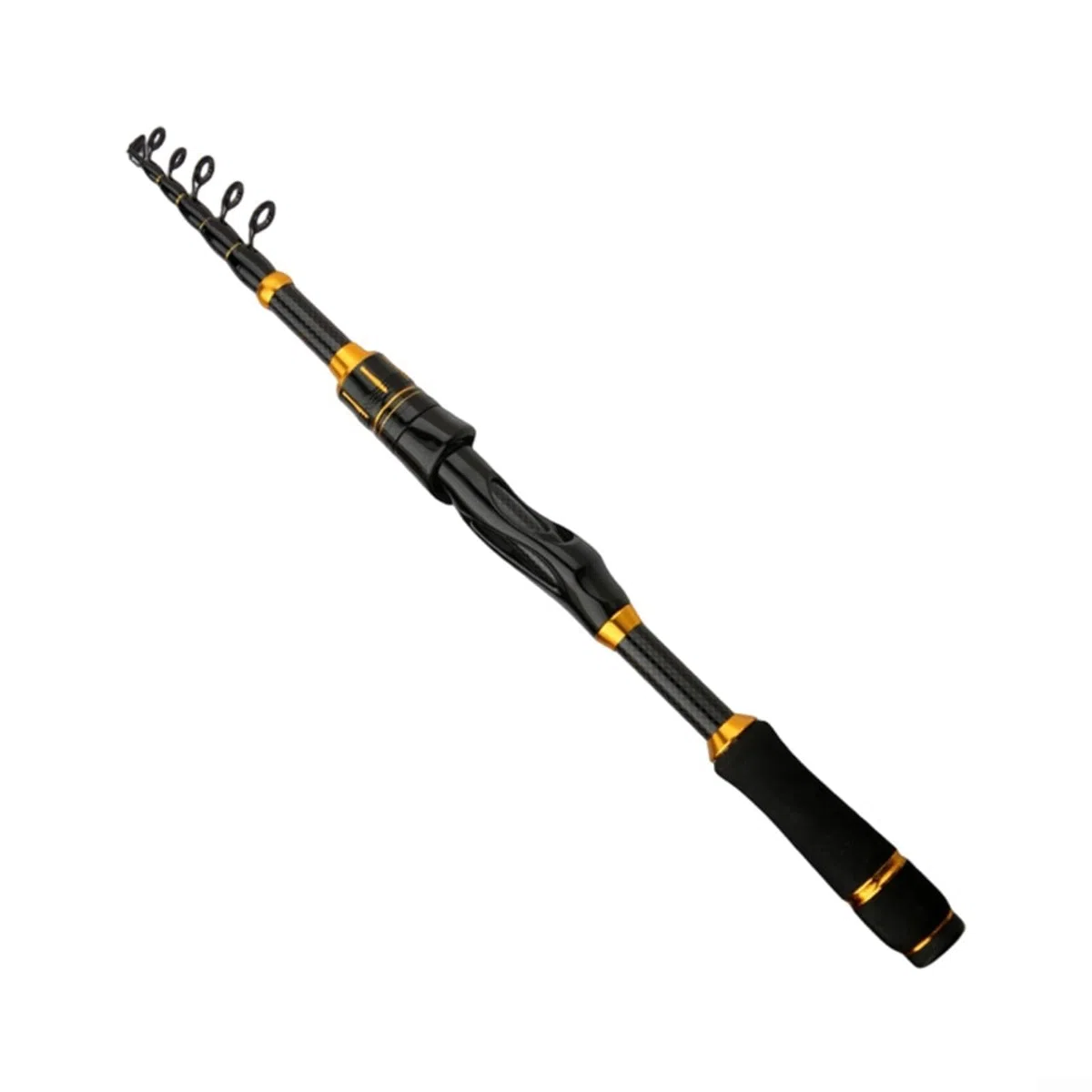 Teleskop-Angelrute, 1,8 m, 2,1 m, 2,4 m, Kohlefaser-Stange mit Metallführungen, leicht, tragbar, Reiseausrüstung für Süß- und Salzwasser-Angler, Schwarz