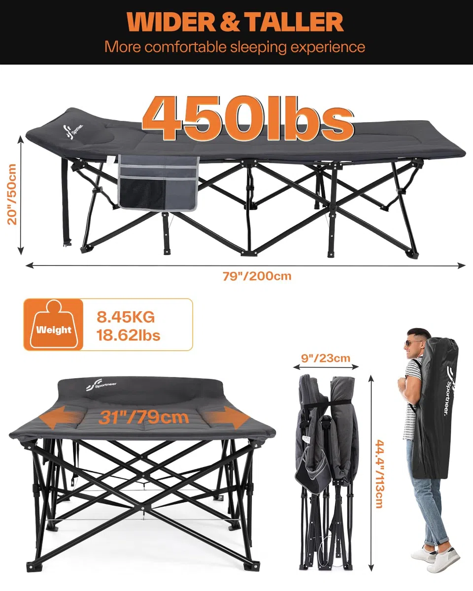 Sportneer Feldbett Gästebett Bis 204KG, 69cm/ 79cm Campingbett feldbett klappbar für Camping Reisen Indoor Outdoor Strand und Garten