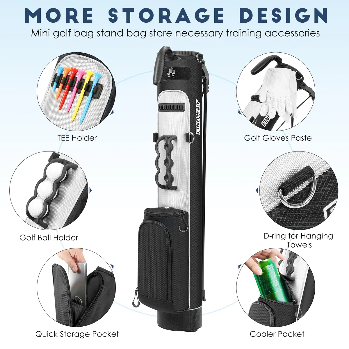 Findway Golf Stand Bag mit verstellbaren Schultergurten, 2-Wege-Teiler, 2 Taschen, leicht zu tragende Bleistift-Golftragetasche für Männer und Frauen