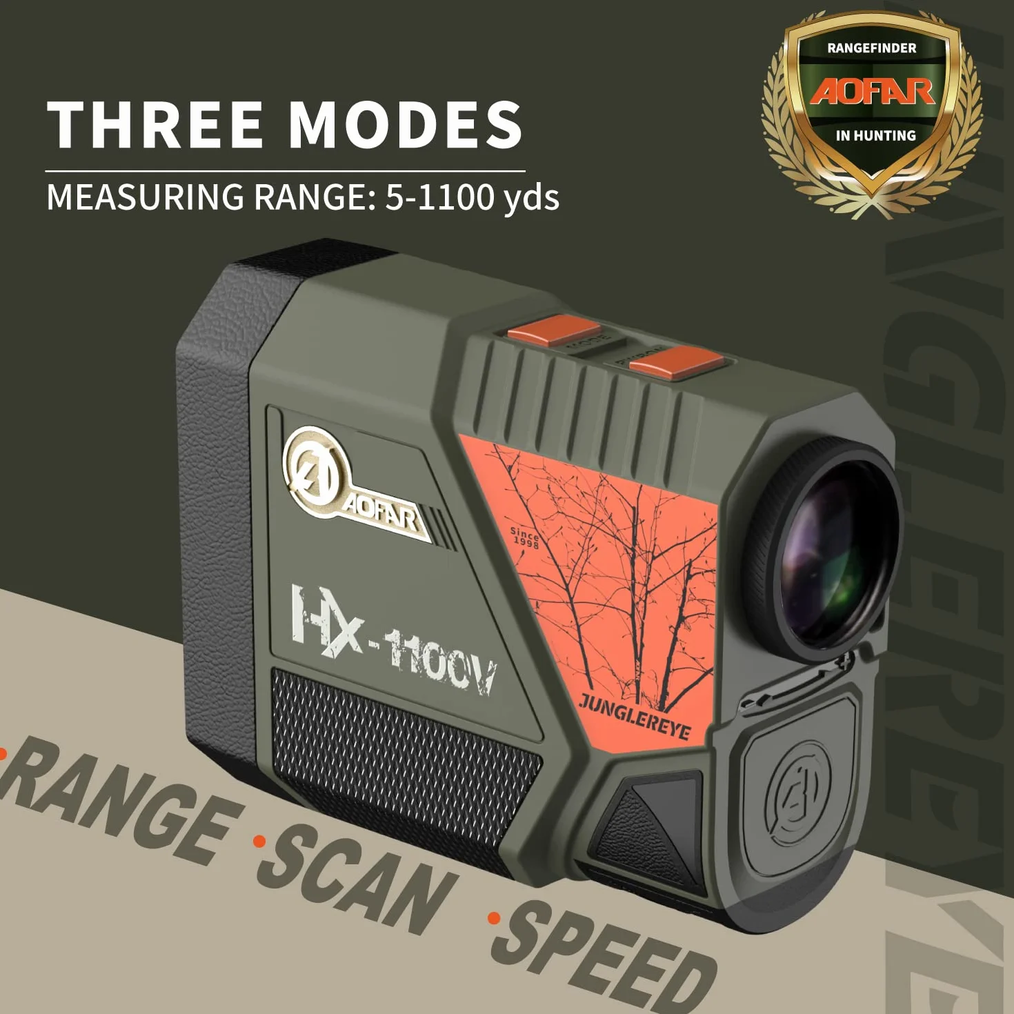 AOFAR HX-1100V Entfernungsmesser Jagd, Bogenschießen, 1100 Yards mit Winkel und horizontale Entfernung, Hohe Präzision, Geschwindigkeit Scan-Modus,6X, kostenlose Batterie, Tragetasche