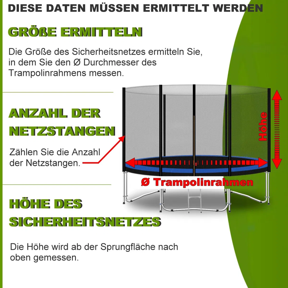 Trampolin Sicherheitsnetz Ø 183 185 244 250 275 277 300 305 335 337 366 370 396 400 427 430 457 460 487 490 (JS+EXD) Ersatzteile Netz Schutznetz Ersatznetz Gartentrampolin Outdoor