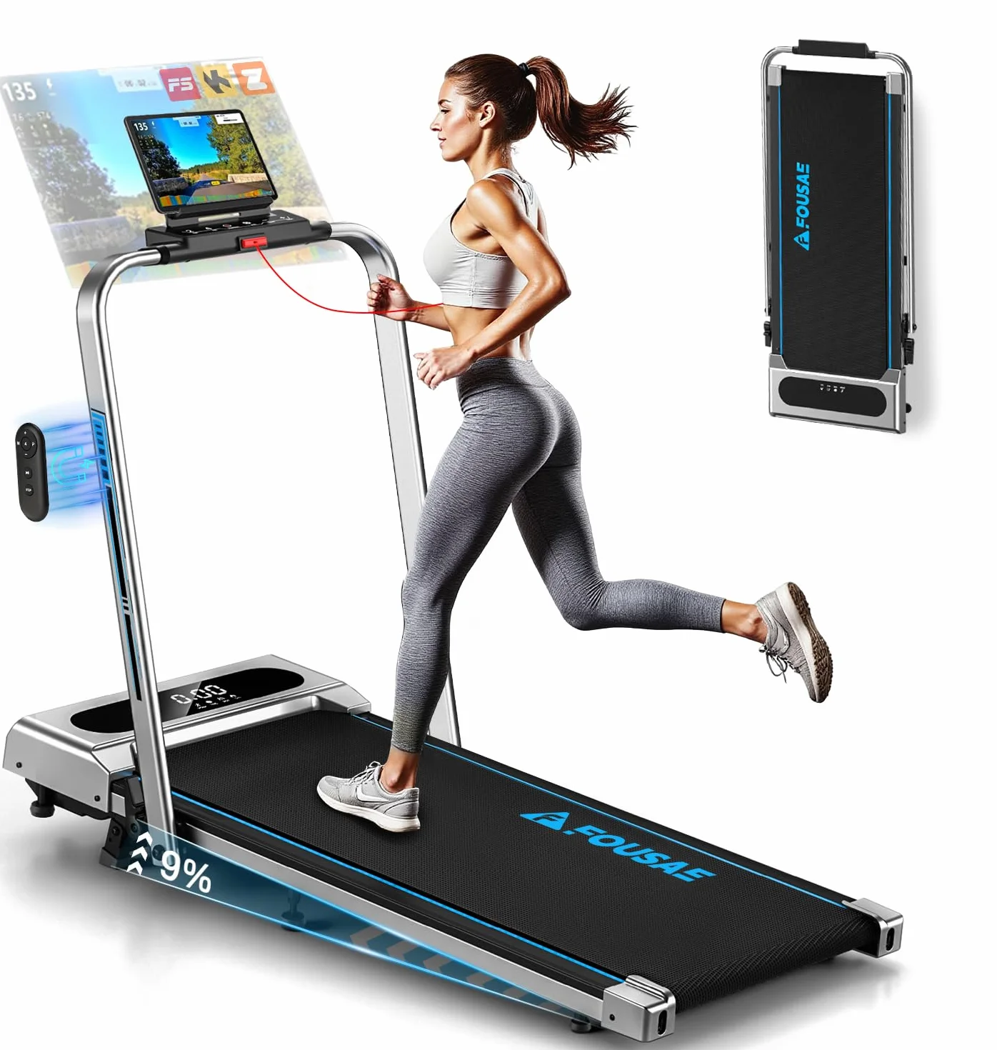 Laufband für Zuhause, 5 in 1 Walking Pad, 12km/h Klappbar Laufband mit 9% Steigung, 2.75HP Walking Machine mit LED-Anzeige, Fernbedienung und App, 12 HIIT, Bis 160 kg, Keine Installation