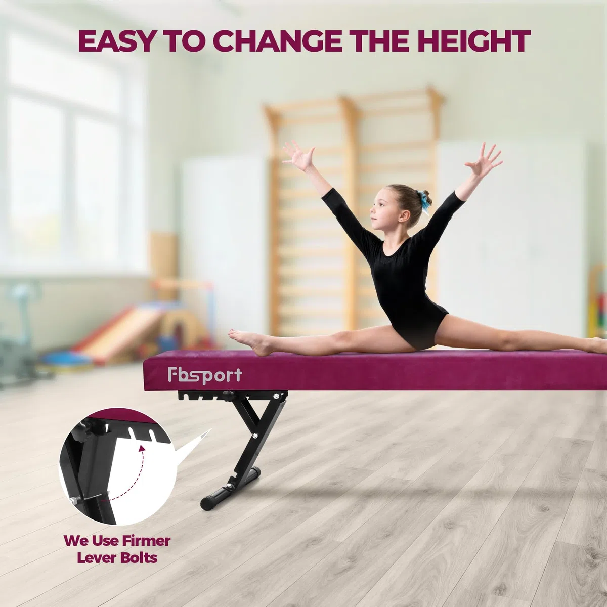 FBSPORT schwebebalken Kinder schwebebalken für zuhause schwebebalken höhenverstellbar Gymnastik Balance Beam 244CM, 5 Höhen Einstellbare High und Low Level Stabile Floor Beam Gym Trainingsgeräte