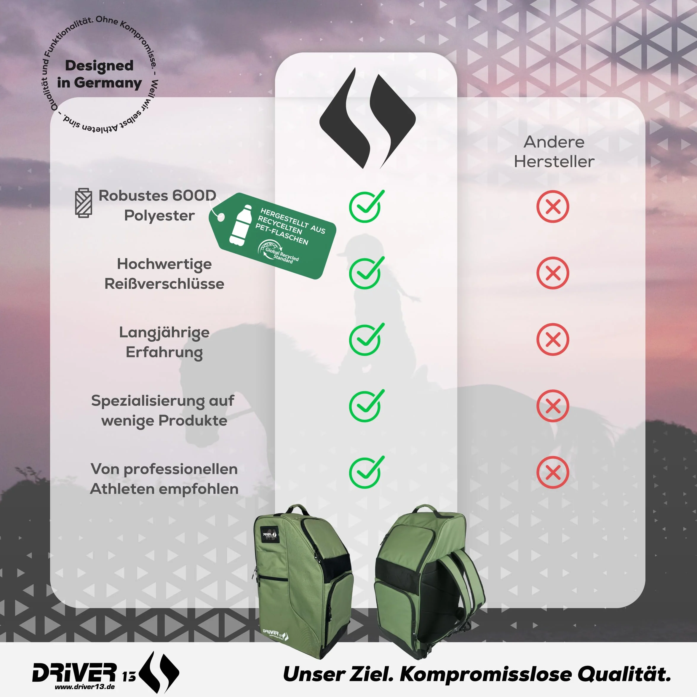 Driver13 Reitstiefelrucksack Deluxe mit Helmfach, Reitstiefeltasche und Stiefeletten Tasche, für Reitstiefel und Zubehör, Farbvarianten