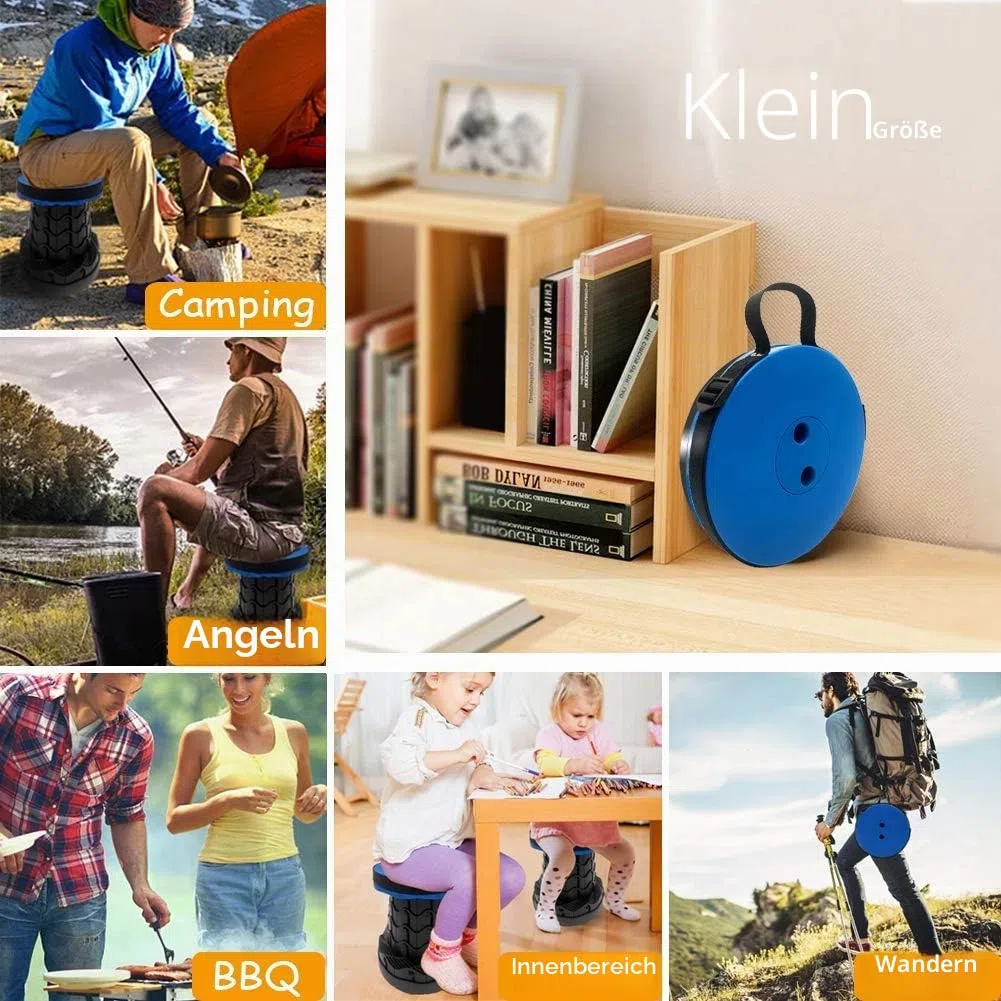 Tragbarer Teleskophocker, einziehbarer Klapphocker für Camping, Garten, Angeln, Wandern, Reisen, Grillen, verstellbare Klapphocker, maximale Traglast 180 kg