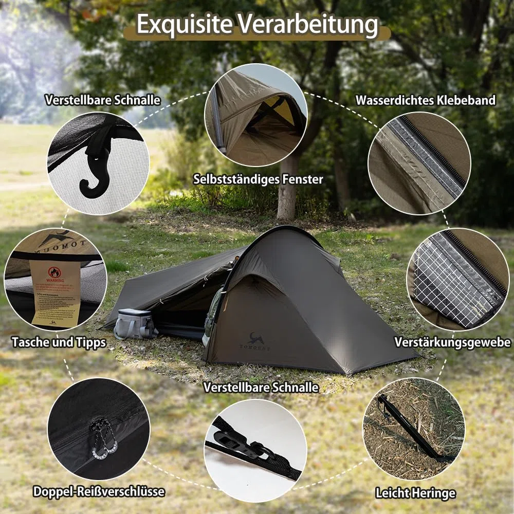 TOMOUNT Bivy Nylon Zelt Ultralight 1 Person wasserdichtes Biwaksack kleines Packmaß Trekkingzelt EIN-Man Zelt für Trekking, Camping, Outdoor, Klettern mit Rucksack