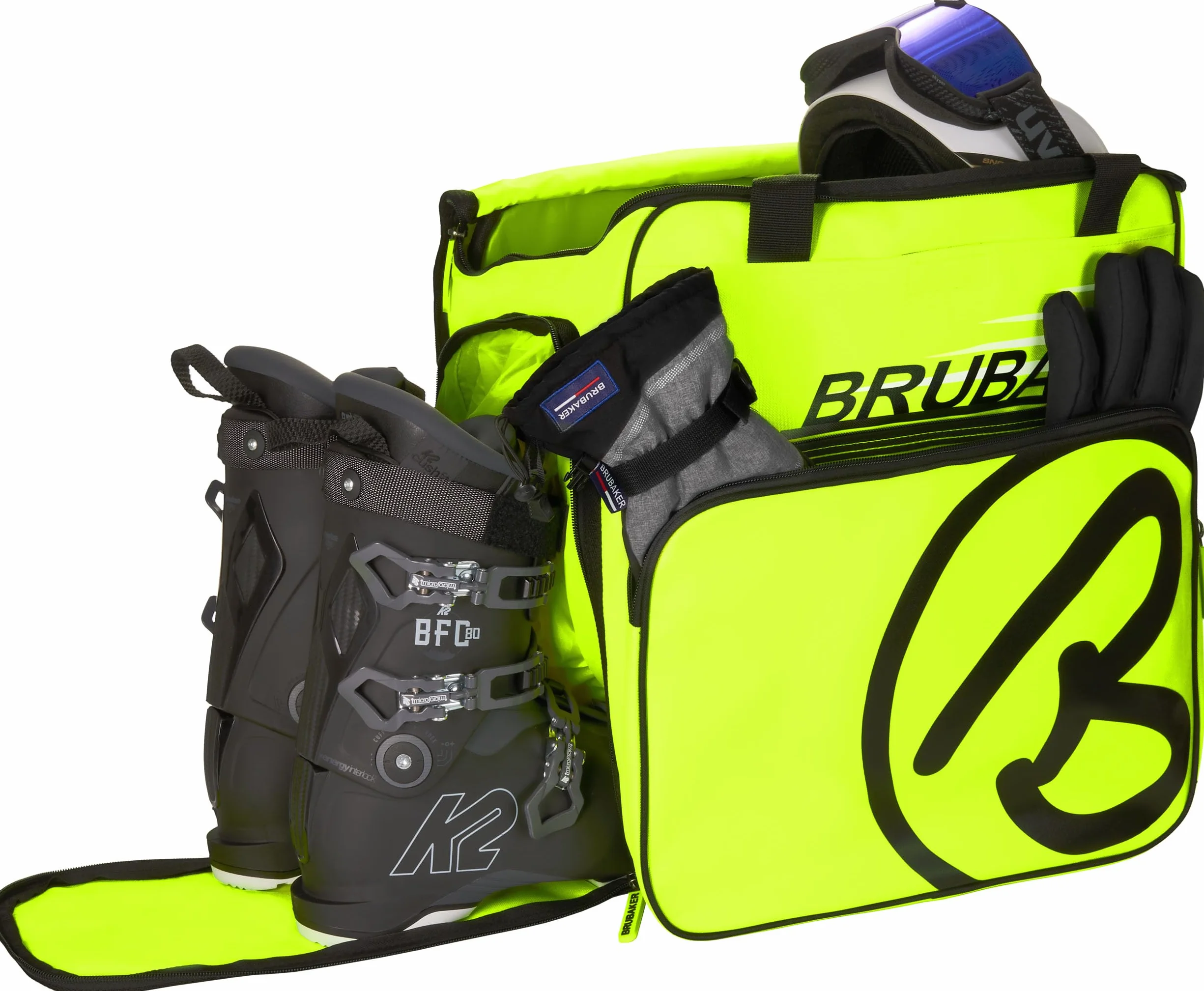 BRUBAKER Super Champion Skischuhtasche Helmtasche Rucksack mit Schuhfach - Neon Gelb/Schwarz