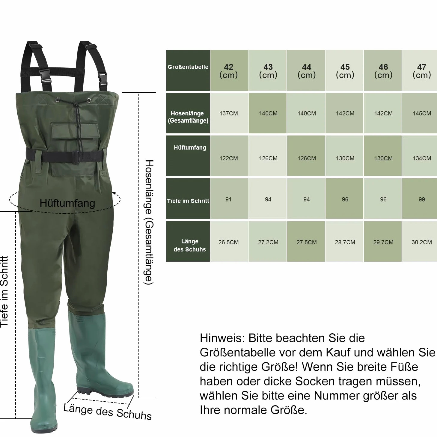 Wathose Herren, Anglerhose 70D Nylon mit Stiefe, PVC Watthosen Wasserdichtl mit Haken, Angelhose mit Verstellbarer Schultergurt, Fischerhose für Baustellen, Gärten
