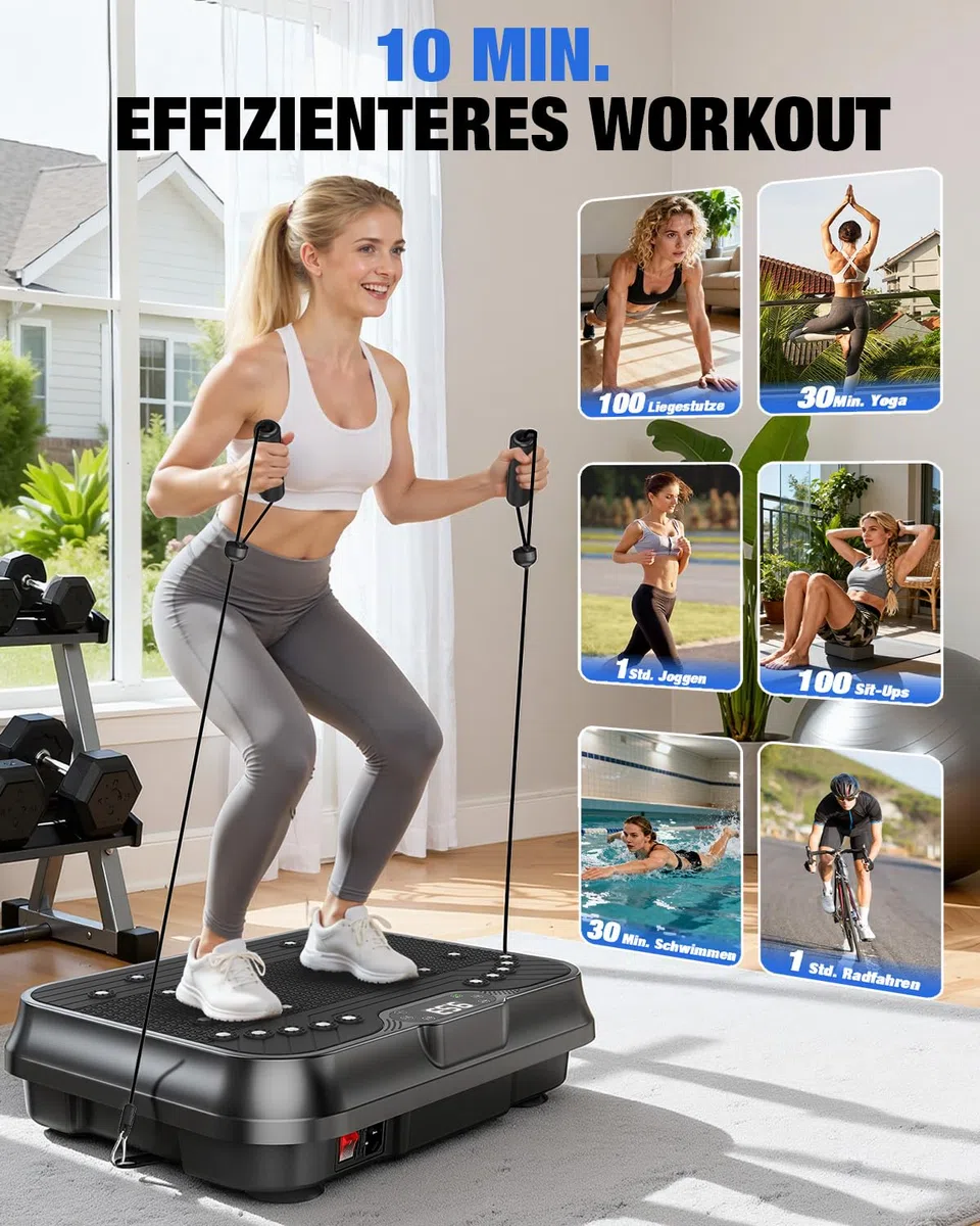 HomeFitnessCode Mini Vibrationsplatte für Frauen - Vibrationsgerät mit 250 Intensitätsstufen + 9 Vorprogramm Vibrationstrainer Zuhause für Abnahme Muskelaufbau Ganzkörpertraining