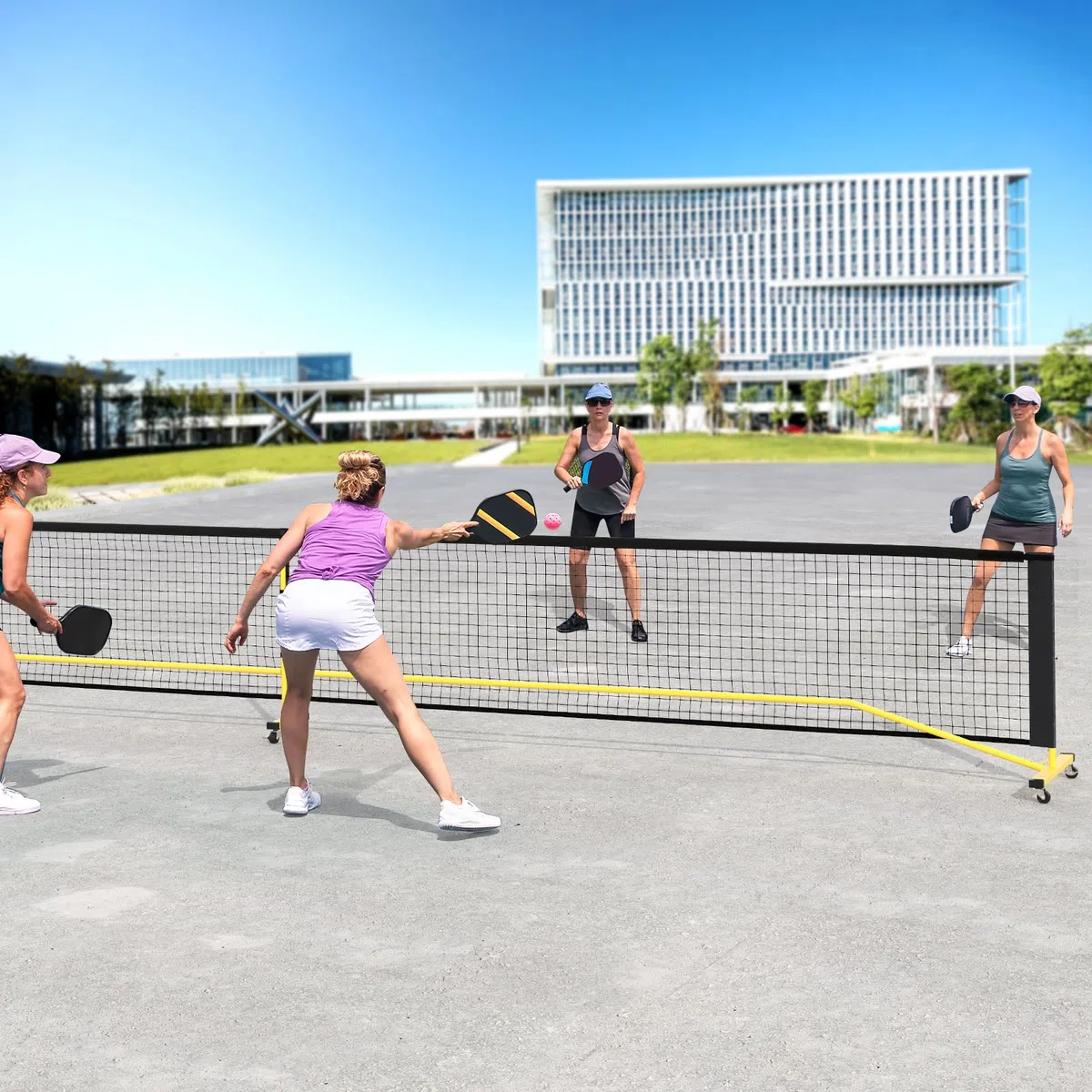 COSTWAY tragbares Pickleball Netz mit Rollen, 6,7 m Pickleball-System in offizieller Größe mit Metallrahmen & Tragetasche, Tennisnetz Outdoor wetterfest, Volleyballnetz für Hinterhof, Auffahrt
