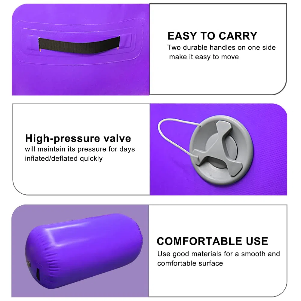 Air Rolle Turnen Aufblasbare Gymnastik Training Zylinder Tumbling Rolle Air Barrel Yoga Roll mit Pumpe(Violett,100x60cm)