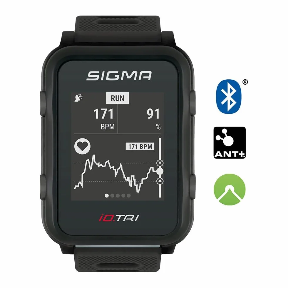 Sigma Sport iD.TRI, GPS Triathlon-Uhr mit Navigation, Smart Notifications, leicht und wasserdicht, inkl. Brustgurt, Geschwindigkeits- und Trittfrequenzsensor sowie Fahrradhalterung