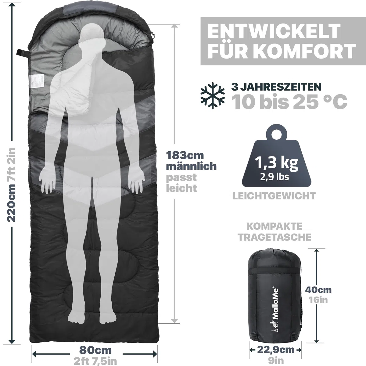 MalloMe Schlafsack Outdoor - Schlafsack Erwachsene und Kinder - Schlafsack Winter, Schlafsäcke, Camping Sleeping Bag, Deckenschlafsack - Winterschlafsack - Leicht, Tragbar, Warm, Deckenschlafsäcke