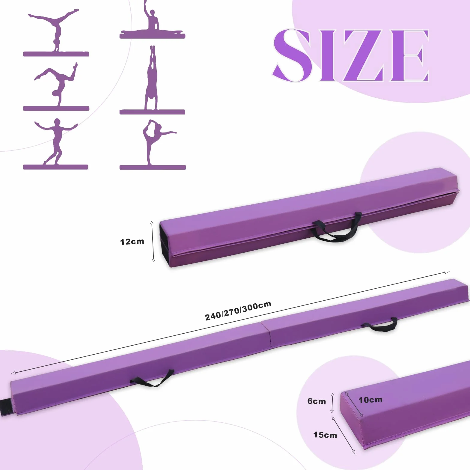 schwebebalken Kinder Schwebebalken klappbar Balken Gymnastik 240/270/300cm PU Leder schwebebalken für zuhause balancierbalken Balance Beam Training Beam für Kinder, Fitness/Training/Turnen