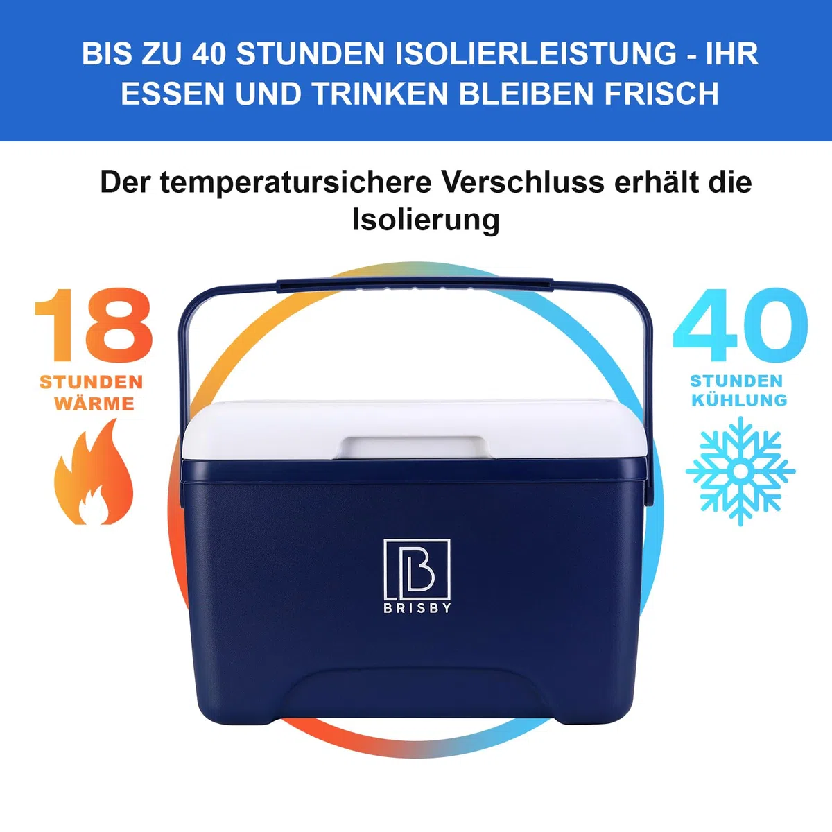 Brisby Kühlbox 8 Liter - 18 Stunden warm - 40 Stunden kühl - Inklusive 2 große Kühlelemente 450 ML -Kühltasche für Arbeit, Camping, Grillen oder Urlaub – BPA-frei